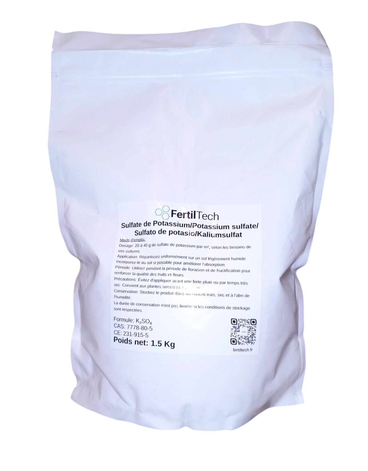 Sulfate de Potassium 1.5 kg - Engrais Naturel Riche en Potassium et Soufre - Idéal pour Jardin, Potager, Fruits et Légumes - Favorise la Floraison, la Croissance et le Rendement