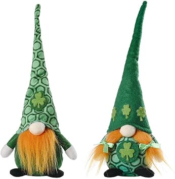 2 Pcs St.Patricks Day Gnome Plush,Green Shamrock Gnome Doll,Irish Gnomes Plush Ornaments,Handmade St Patricks Day Dwarf Figurine,Green Irish Decoration,Leprechaun Gnome Gifts D