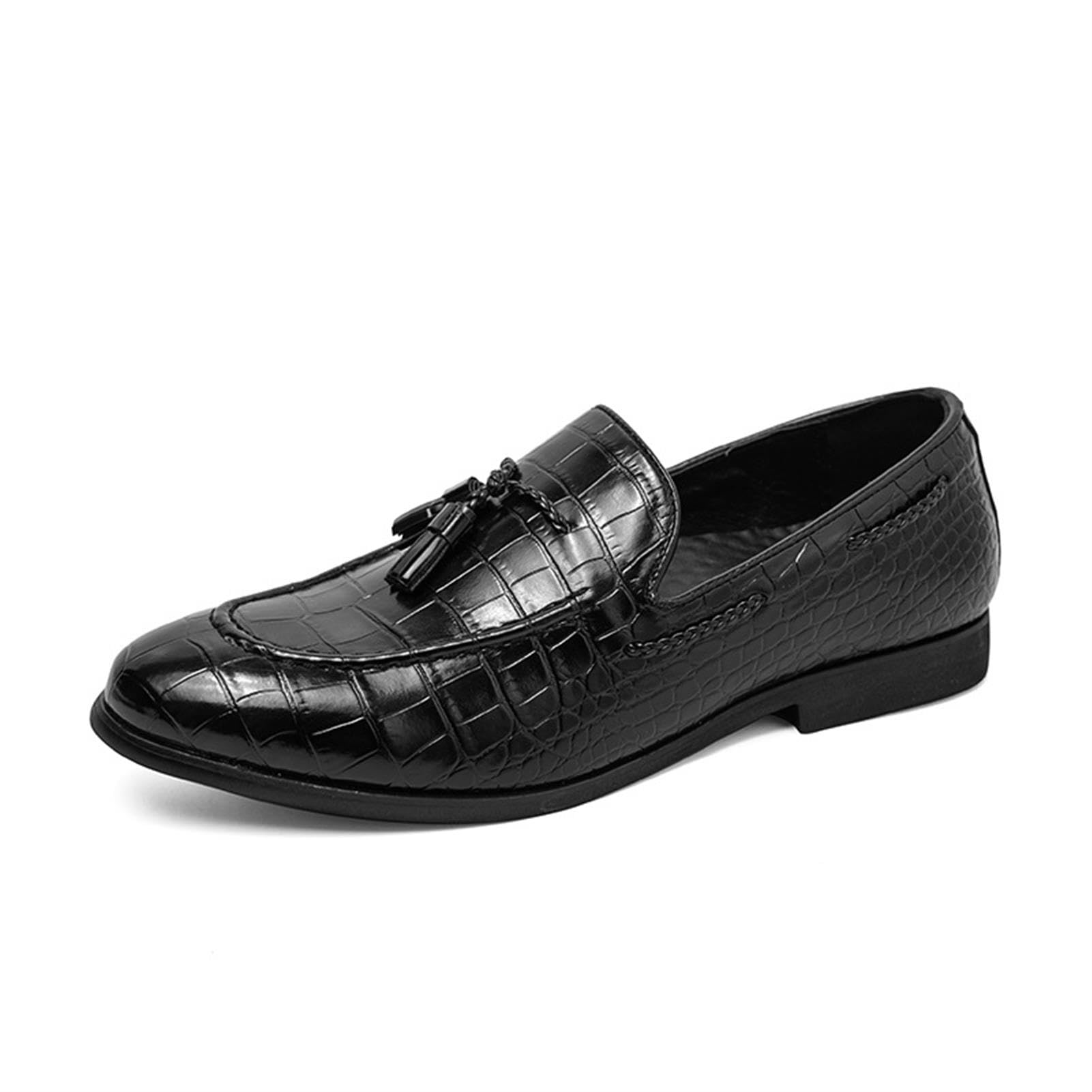 Mocasines Hombre Estampado Cocodrilo con Borlas Zapatos Vestir Piel Sin Cordones Formal Boda Oficina Negocios