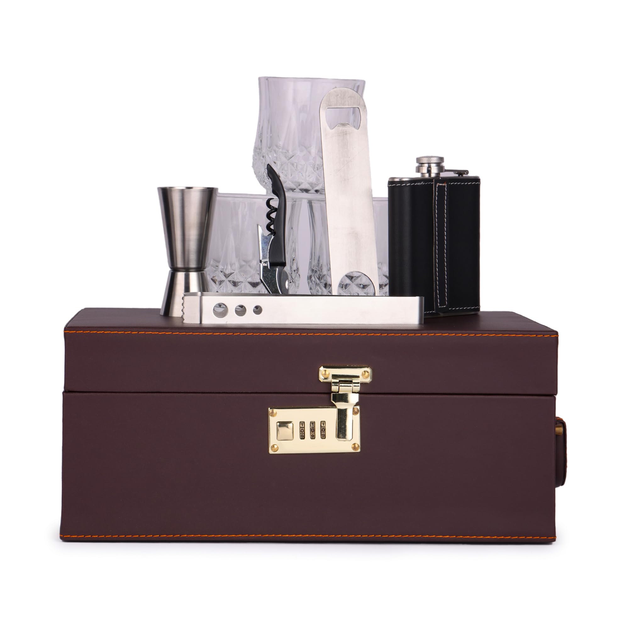 Telconi 3 Glasses Brown Bar Set |Premium Set with Bottle Opener| Handy Portable Leatherette for car | Whiskey Glasses| Gift Item 4
