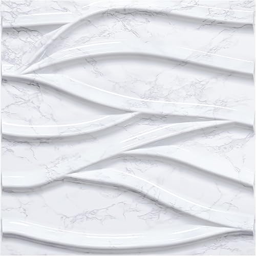 STICKGOO Paneles de pared 3D para decoración de paredes interiores, diseño de azulejos de pared ondulados de PVC viene con un rollo de cinta