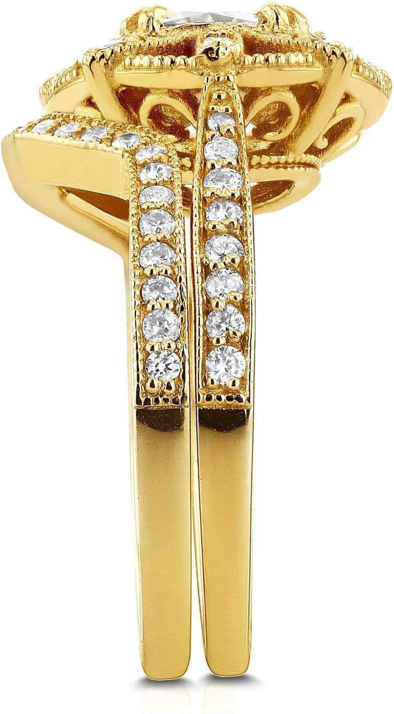 Kobelli Antique Style Floral Cushion Moissanite Bridal Set 1 1/2 CTW in 14k Yellow Gold