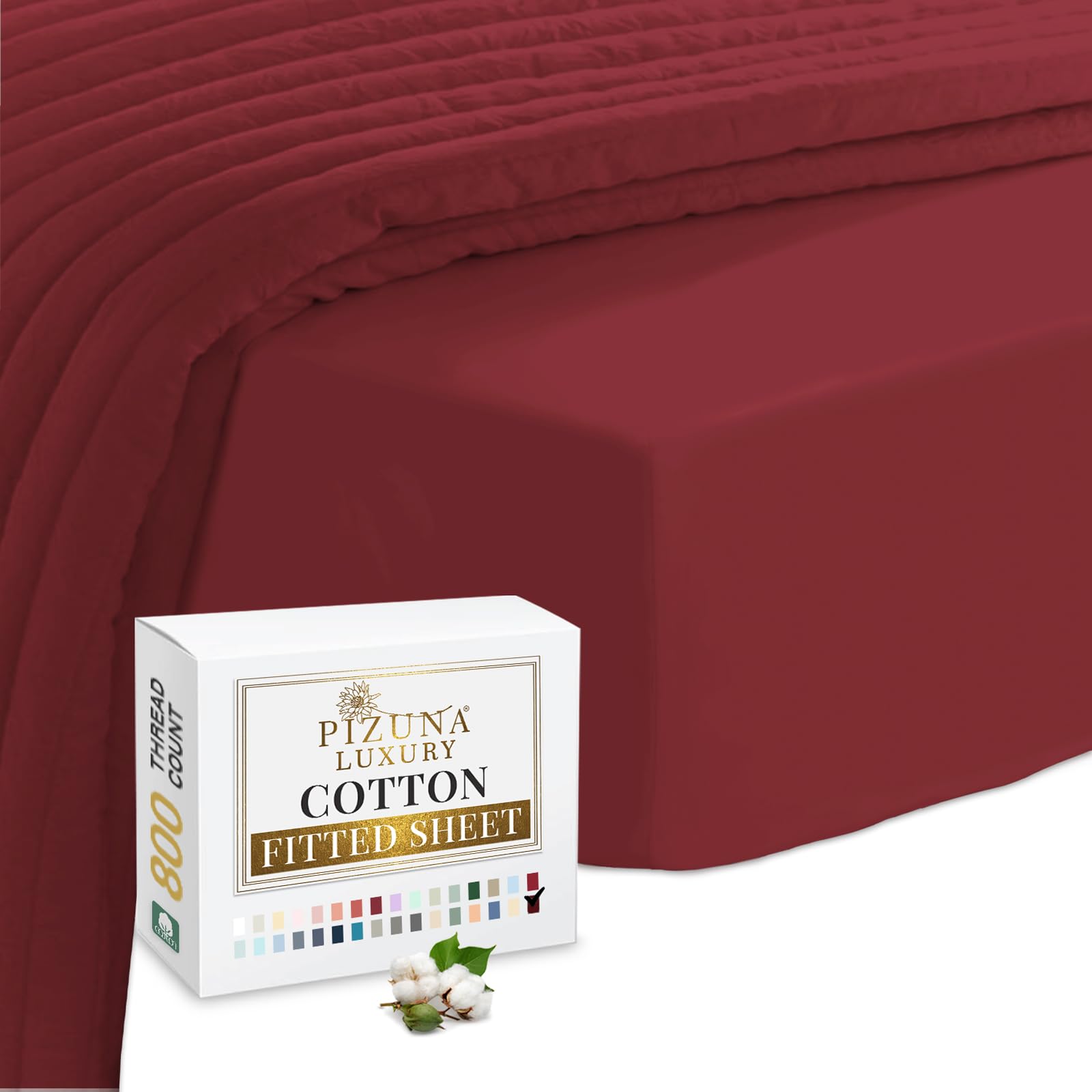 Pizuna Rio Red Luxury Cotton Fitted Sheets 800 Thread Count 100% Long Staple Cotton Emperor Fitted Sheets 200X200cm, Sateen Weave Emperor Fitted Sheet Extra Deep 40 Cm 1 Pc