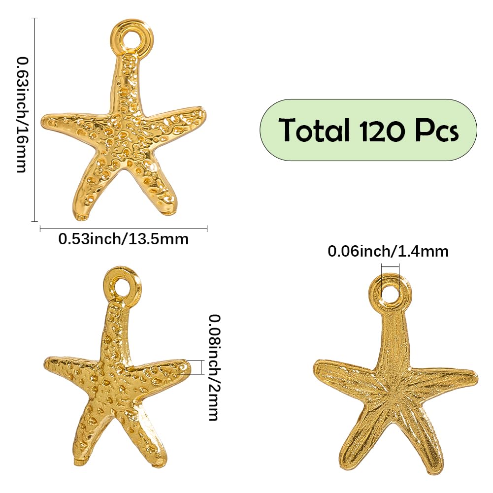 SUNNYCLUE 1 Box 120Pcs Gold Starfish Charms Star Fish Charms Bulk Alloy Beach Hawaii Boho Summer Metal Tibetan Sea Life Ocean Pendants for Jewellery Making Supplies DIY Craft Necklace Bracelet Earring - Image 2