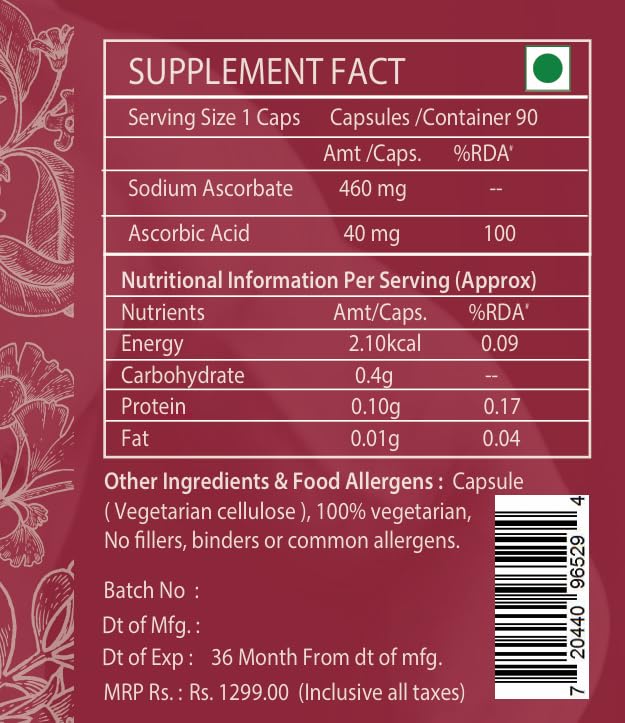 Image of Vitamin C Capsules for Immunity & Antioxidant Support by VitaminHaat (Regular Vitamin C)