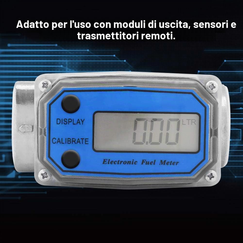 Akozon Contalitri Gasolio + Misuratore Di Portata Del Combustibile Del Mini Misuratore Di Turbina Digitale Della Turbina 15-120L 1"NPT (Blu)