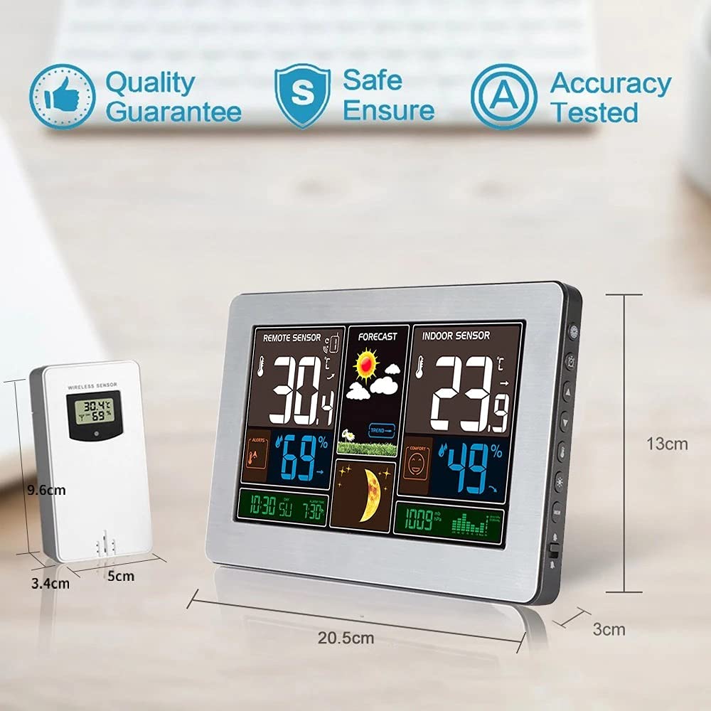 JFDBGU Temperatura Humedad Sensor inalámbrico Indoor Higrómetro Exterior Termómetro de Pared Barómetro de Pared Pronóstico de la estación meteorológica(3-Pack)