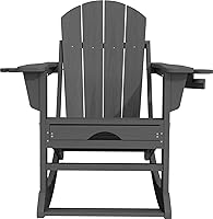 Vista 7 de KINGYES Silla Adirondack con reposapiés retráctil y portavasos, silla reclinable de Adirondack de HDPE para porche, patio, balcón, gris plomizo