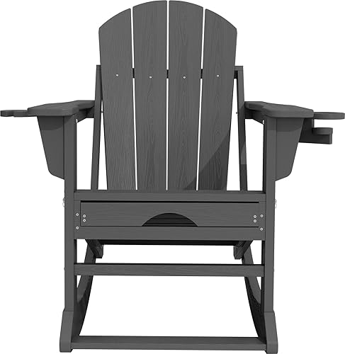 Miniatura 7 de KINGYES Adirondack - Mecedora con otomana retráctil y portavasos, silla reclinable Adirondack Rocker de HDPE para patio, porche, patio, balcón, gris