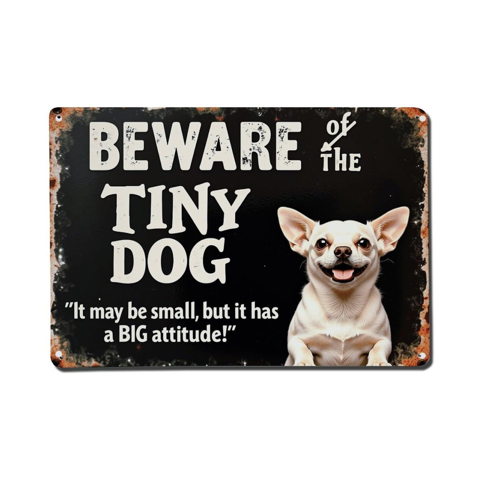 Nestemfo Vintage Beware Of The Tiny Dog Tin Sign Metal Sign, Living Room,Bar, Home, Bedroom Wall Decor,Retro Metal Poster 8X12 Inches