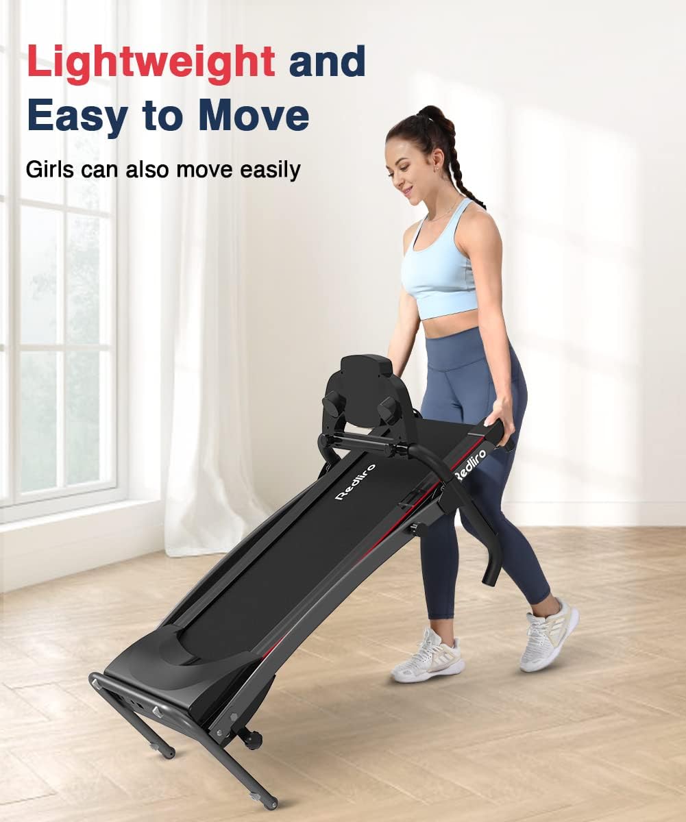 Redliro Electric Treadmill Foldable Exercise Walking Machince for Apartment Home/Office Jogging Compact Folding Easy Assembly 12 Preset Program 2 Wheels LCD Display