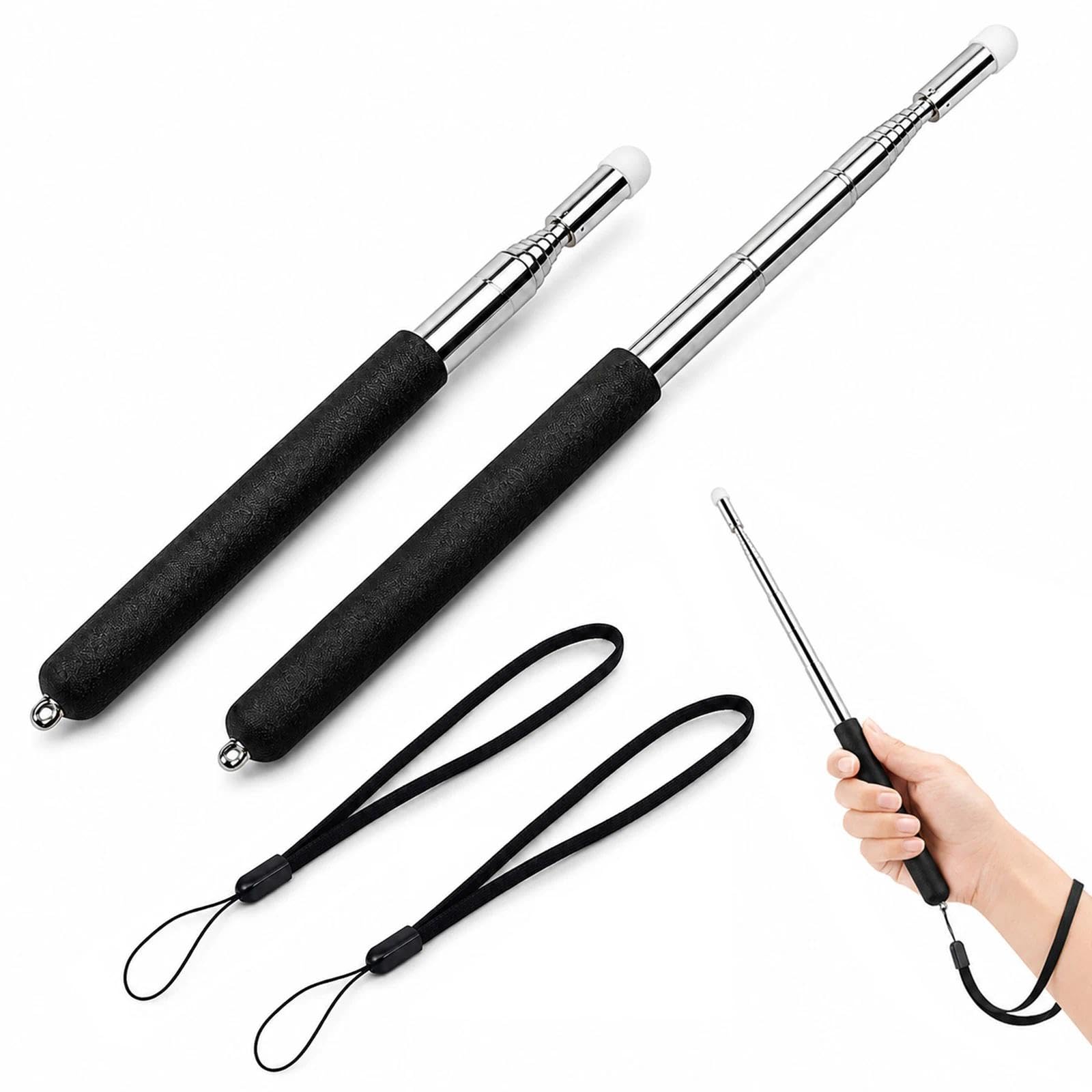 2 Pack Telescopic Presentation Pointer, 100cm Adjustable PE Pointer Stick with Silicone Grip & Soft Felt Tip, Retractable Teaching Pointer for Classroom Conference Training Sand Table (Black)