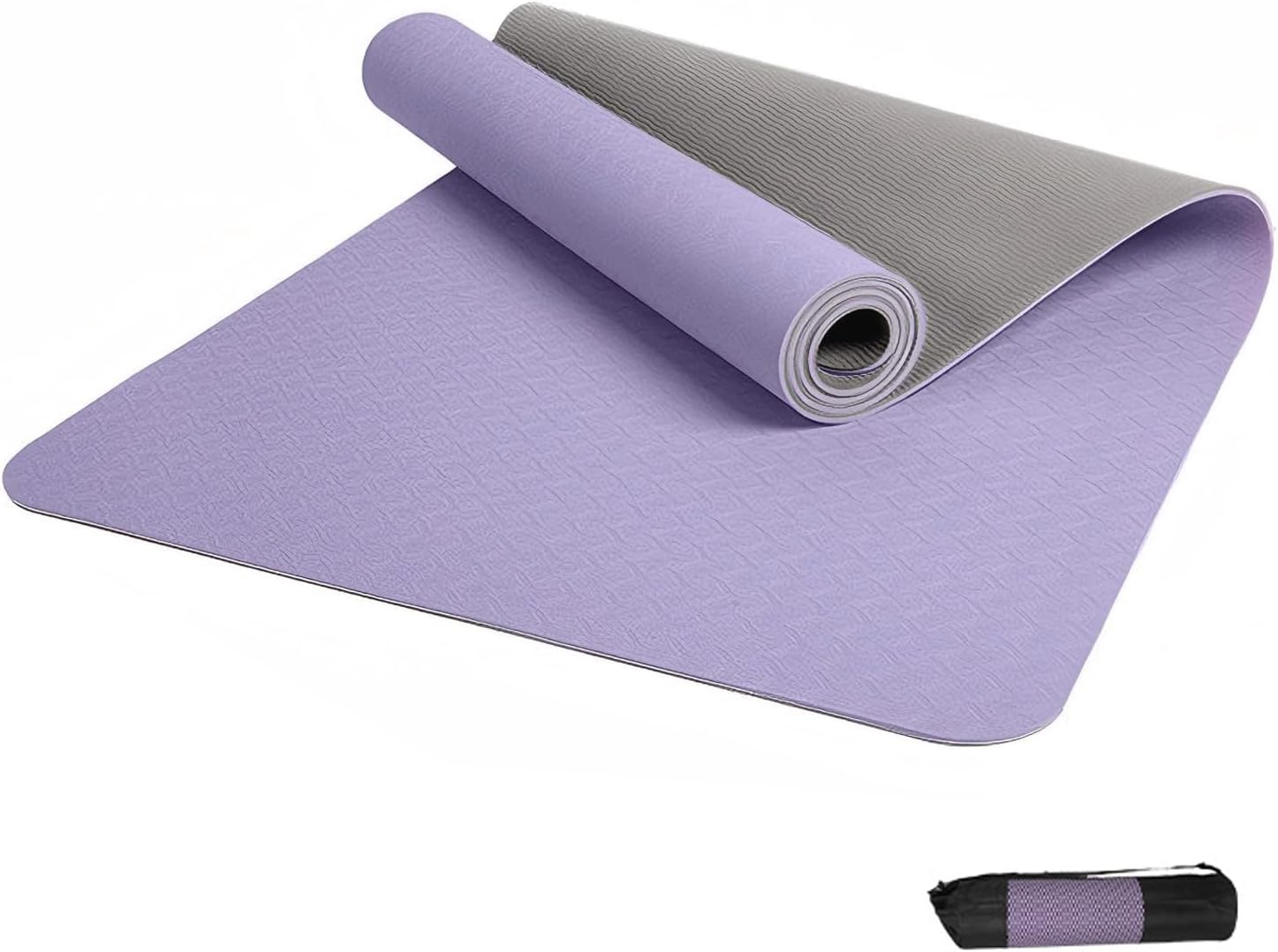 Gluckluz Yoga Mat Non-Slip Exercise Mat Cushioned Workout Pad Dual Sided Fitness Pad with Carrying Strap & Carry Bag for Gym Home Beginner Pilates Rehabilitation (Purple, 183 * 61cm)