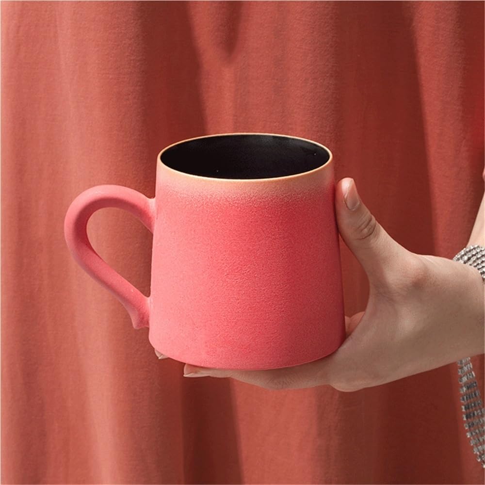 Ceramiczny zestaw kubków do kawy – 326 ml, duża kamionka dla mężczyzn i kobiet, unikalne glazurowane porcelanowe kubki z uchwytem, herbata latte, mleko, kakao (czerwony)