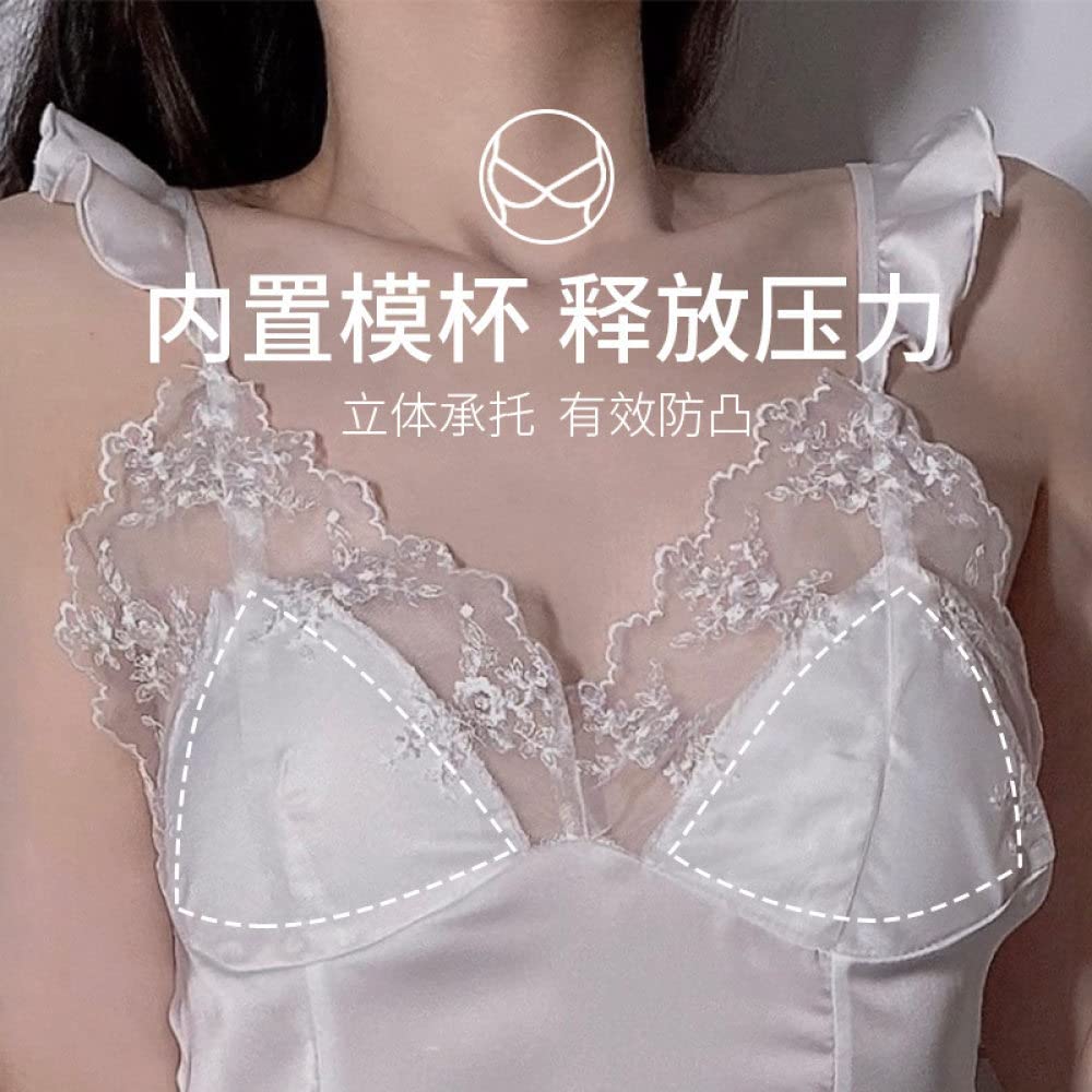 OZEO Chemises De Nuit Femme,Peignoir Deux Pièces en Satin Léger Kimono en Dentelle en Robe Blanche Volants Sexy Col en V Ensemble De Pyjama Babydoll Robe De Chambre Mariée Vêtements De Nuit Ba
