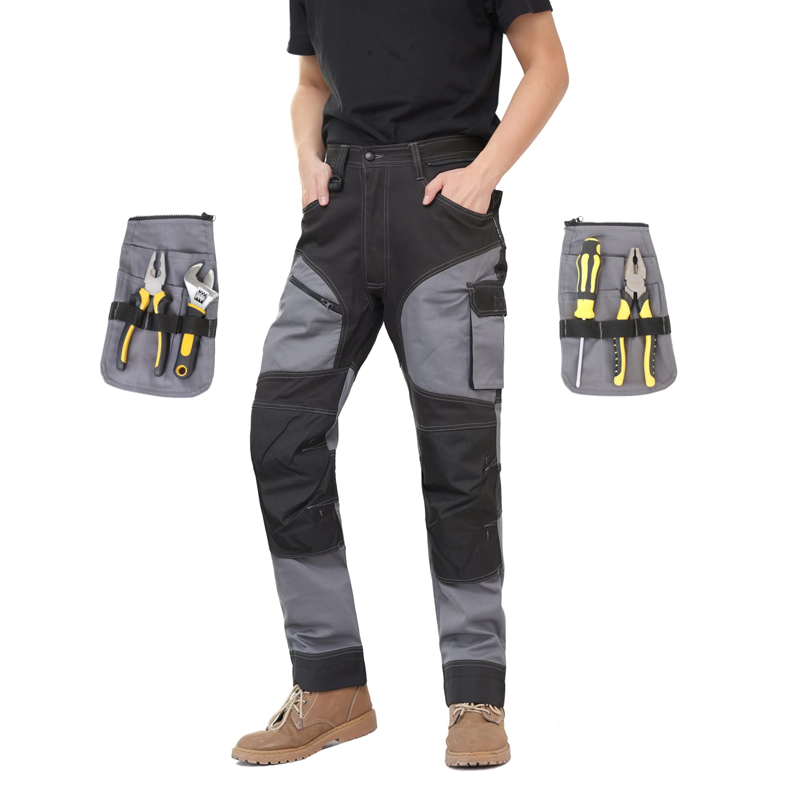 WORK IDEA Pantalón de Trabajo de Hombre, Bolsillos en Las Rodillas Oxford, pantalón de algodón elástico