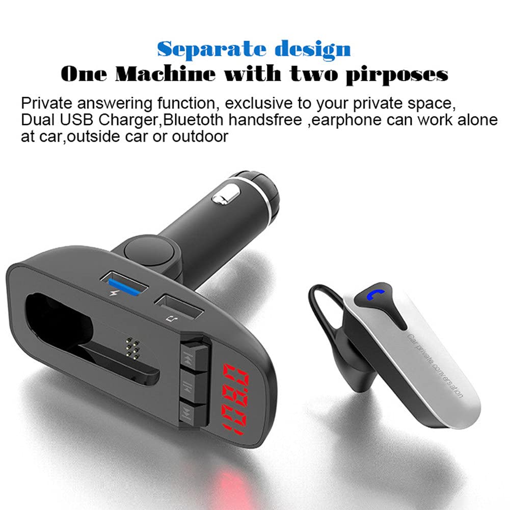 Trasmettitore Bluetooth per Auto con Auricolare, Bluetooth Lettore MP3 per Auto Vivavoce Wireless Radio Adattatore o Sistema Vivavoce con Doppio Caricatore USB, U Disk TF Card Uscita AUX