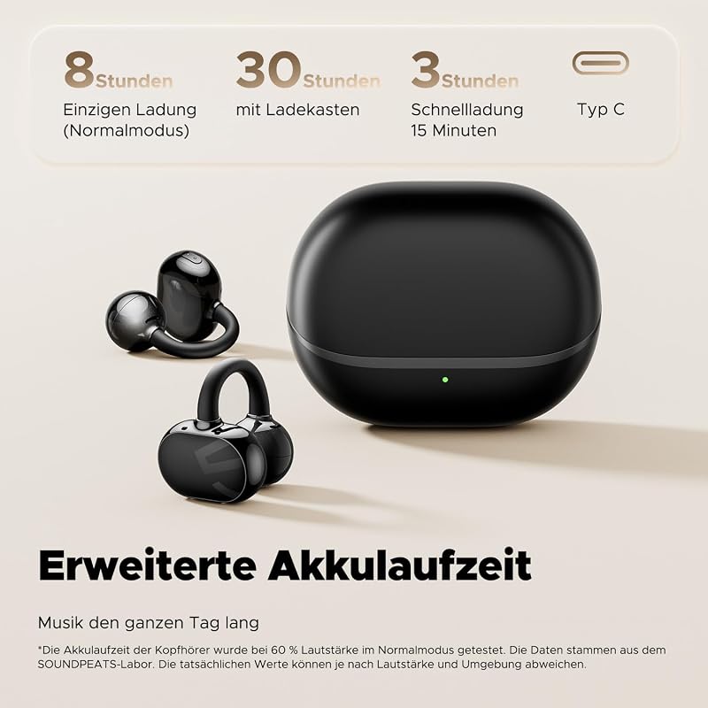 SoundPEATS POP Nyitott Vezeték Nélküli Fülhallgató, Könnyű Bluetooth 5.4, 30 Órás Üzemidő, Csíptethető, IPX5 Vízálló, Sportoláshoz, Futáshoz