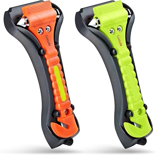 Luxtude Rompeventanas de automóvil, rompevidentes, cortador de cinturón de seguridad para romper ventanas, herramienta de escape de automóvil,