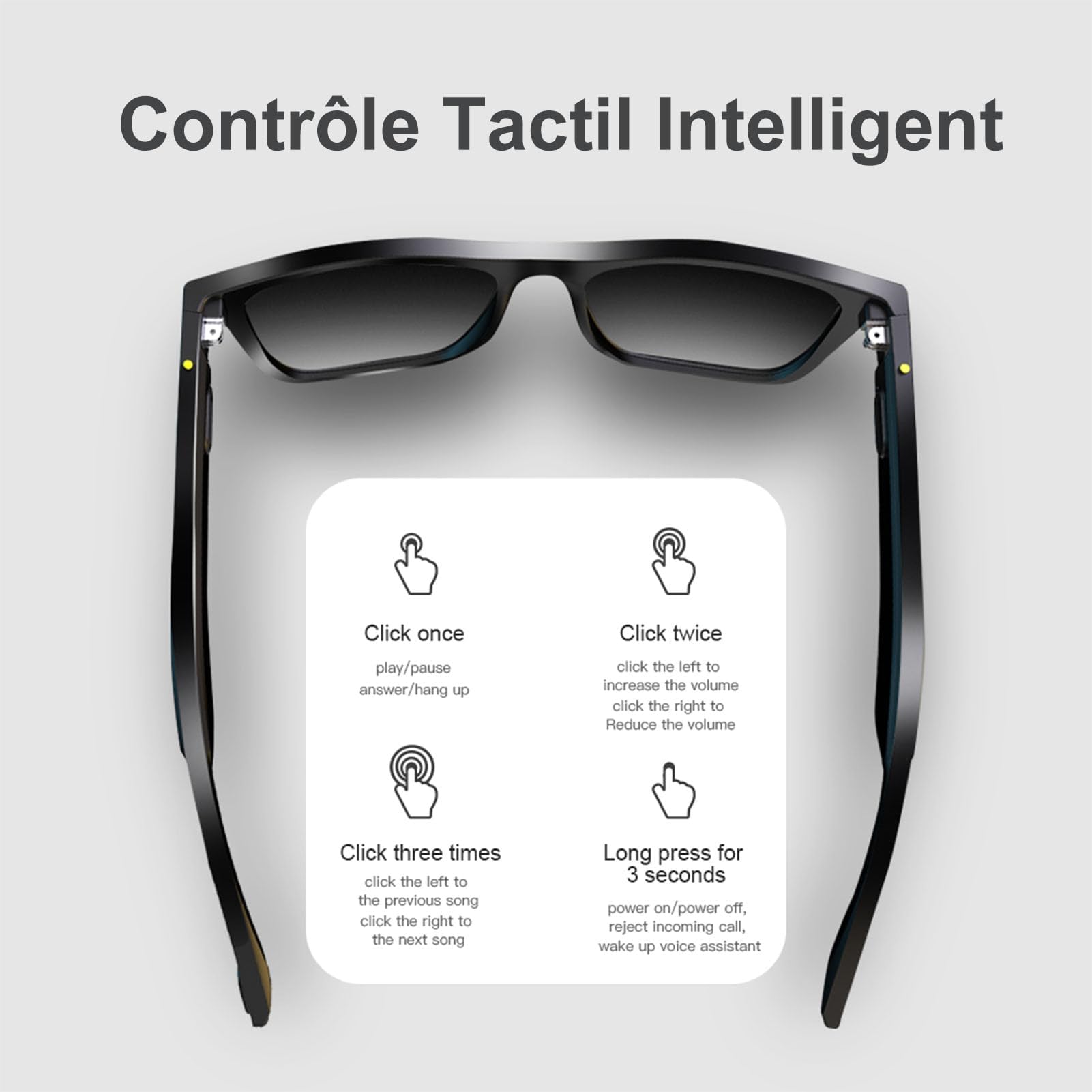 Lunettes Connectées Tactiles Et Vocales – écouteurs à Conduction Ouverte, Bluetooth, Autonomie 3-4h, Charge 1,5h – étanches – Compatibles Android/iOS – Pour Sport, Vélo, Running