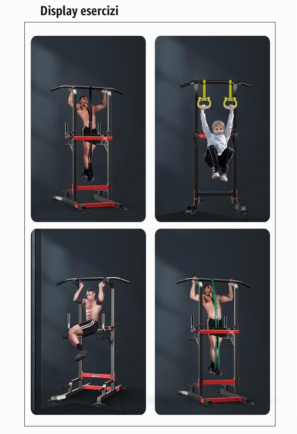 Torre di Potenza Stazione di Trazione con Barra per Trazioni - Attrezzatura per Palestra Domestica Multiuso con Altezza Regolabile e Cuscinetti Antiscivolo - Capacità 330lbs/150kg