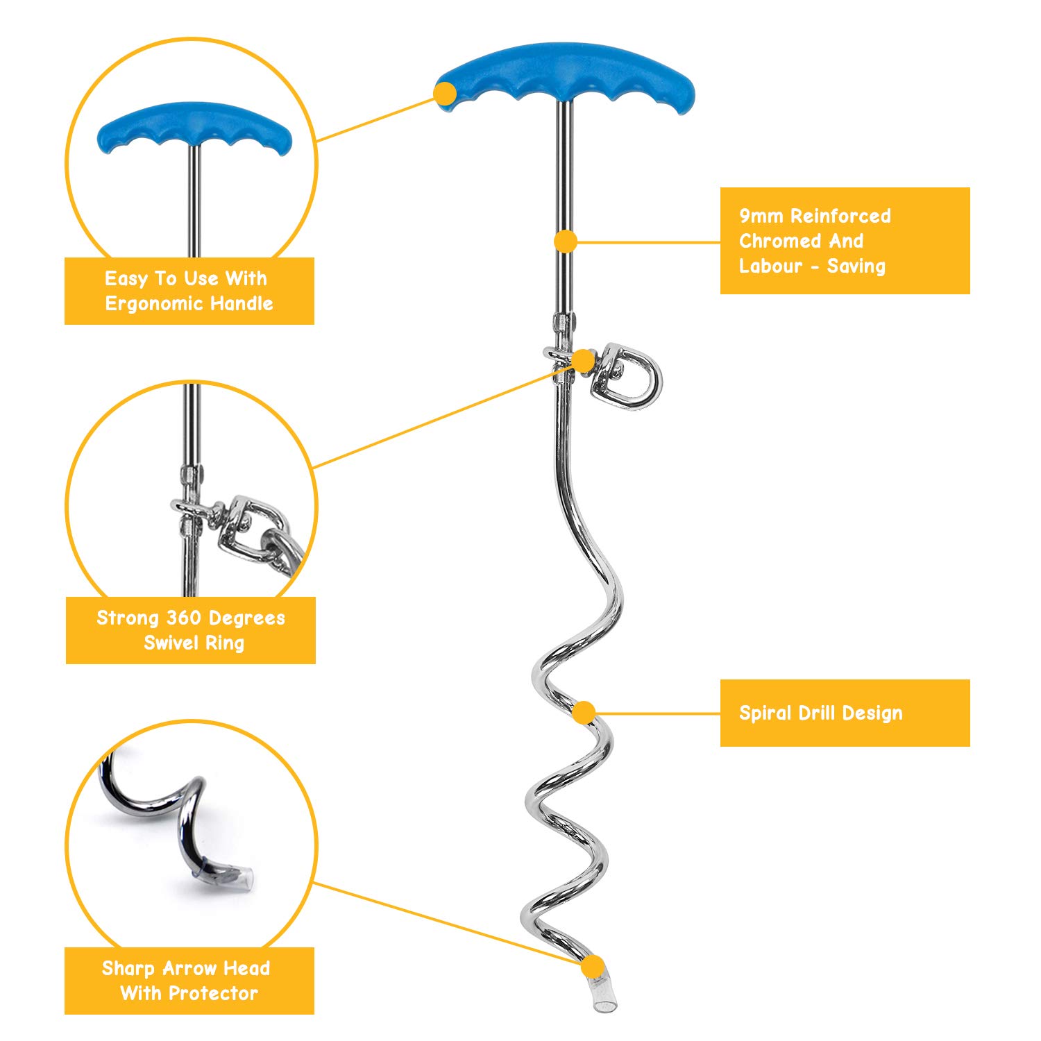Petphabt Piquet pour chien et câble d'attache robuste avec piquet en spirale de 40,6 cm pour chiot et animal domestique Bleu sarcelle 10 m