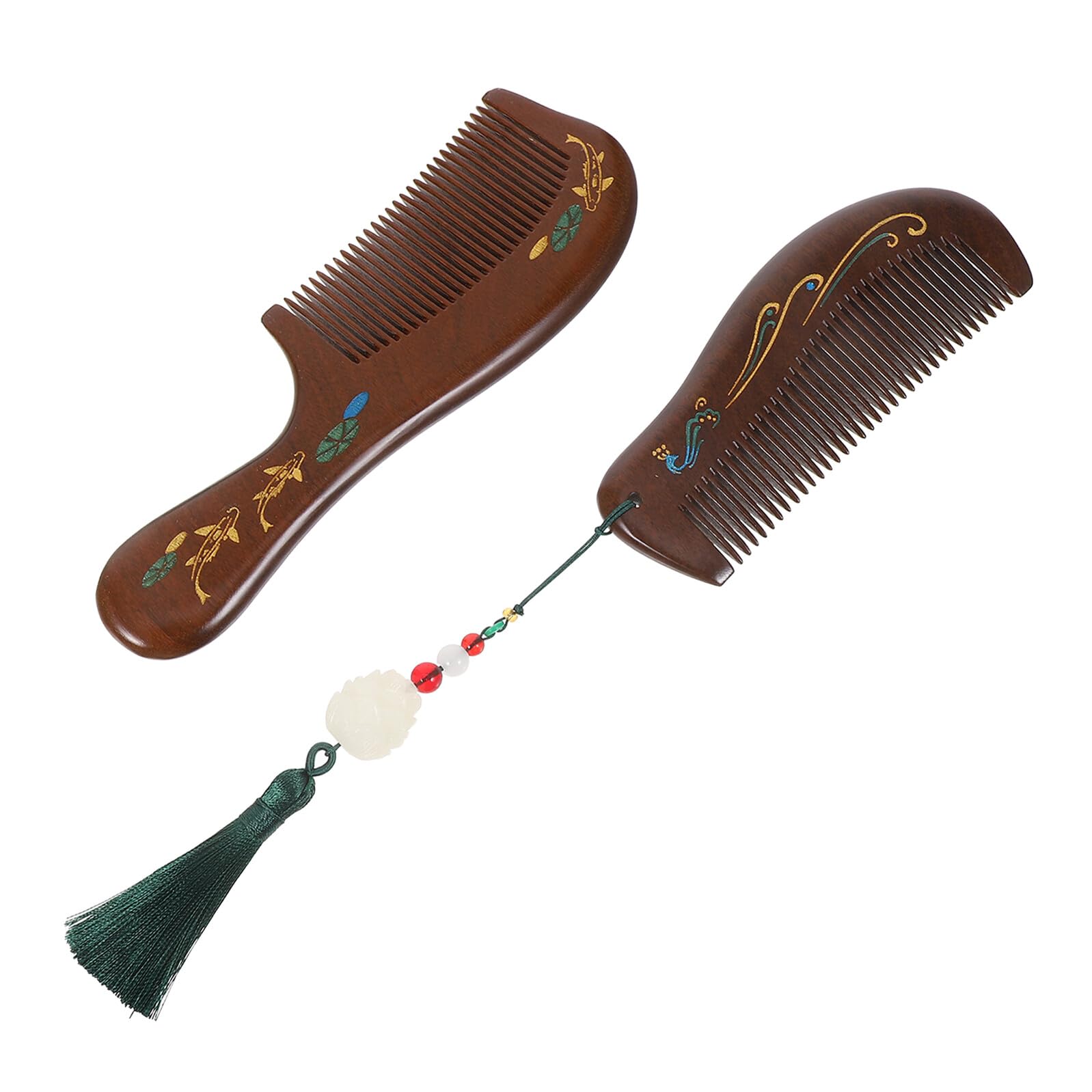 Peine de Masaje de Madera Maciza de Sándalo Antiestático Juego de 2 Peines de Dientes Anchos para Cabello Rizado y Liso Portátil para Viaje y Uso Doméstico Caja de Obsequio