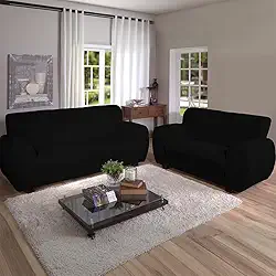 Kit Capa Para Sofa 2 e 3 Lugares Malha Gel Elasticada Ajustavel Coladinha (Preto)
