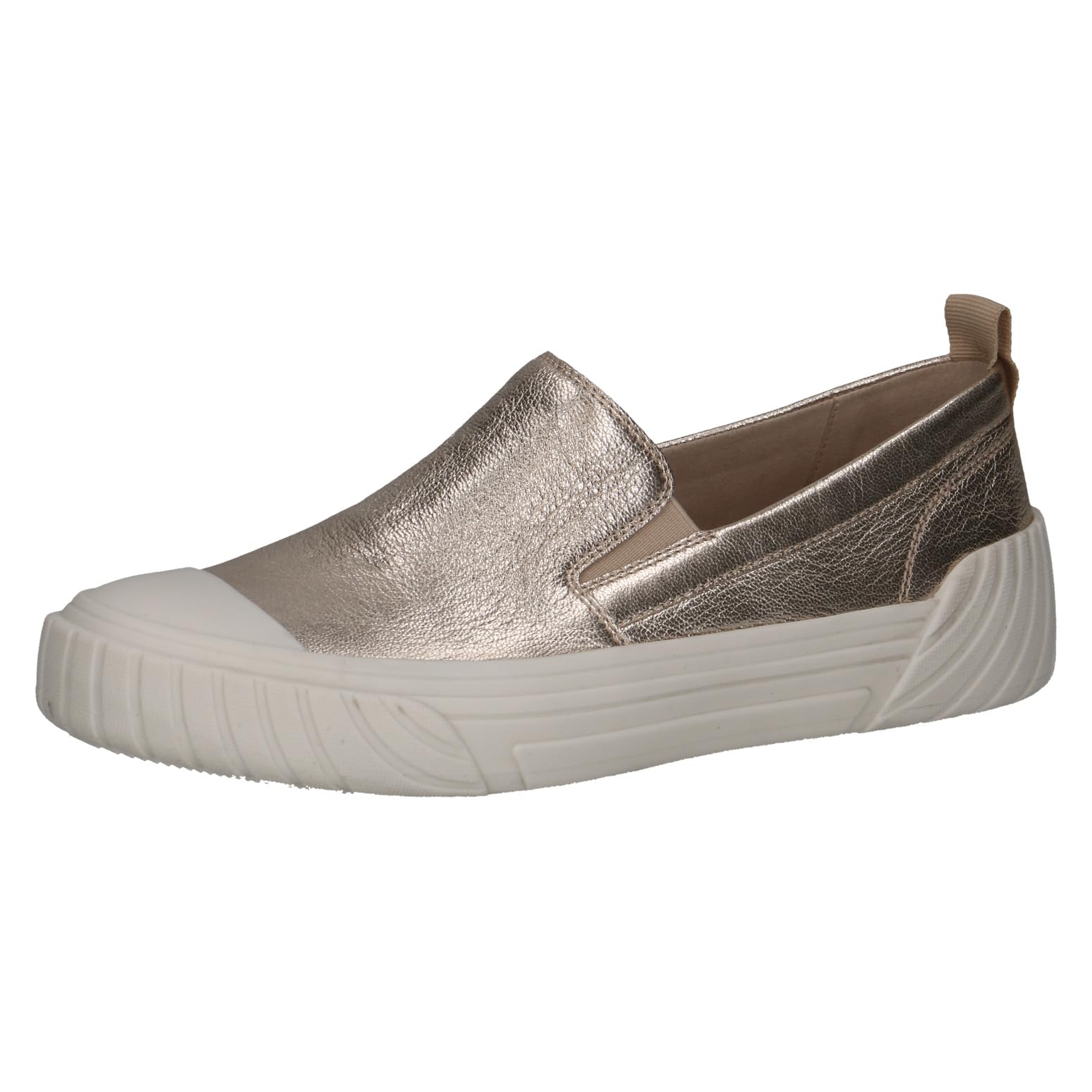 CAPRICE Women's Leather Slip-ons Flat, Metallic (Platin Metal.), 3.5 UK