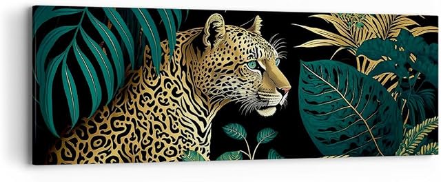 ARTTOR Canvas Print Leopard Jungle Tropical Canvas Picture 90x30cm Wall Art Decoration Framed Living Room Bedroom Kitchen Panoramic Small Home Decor Printed Modern Artwork Photo Gallery AB90x30-5720