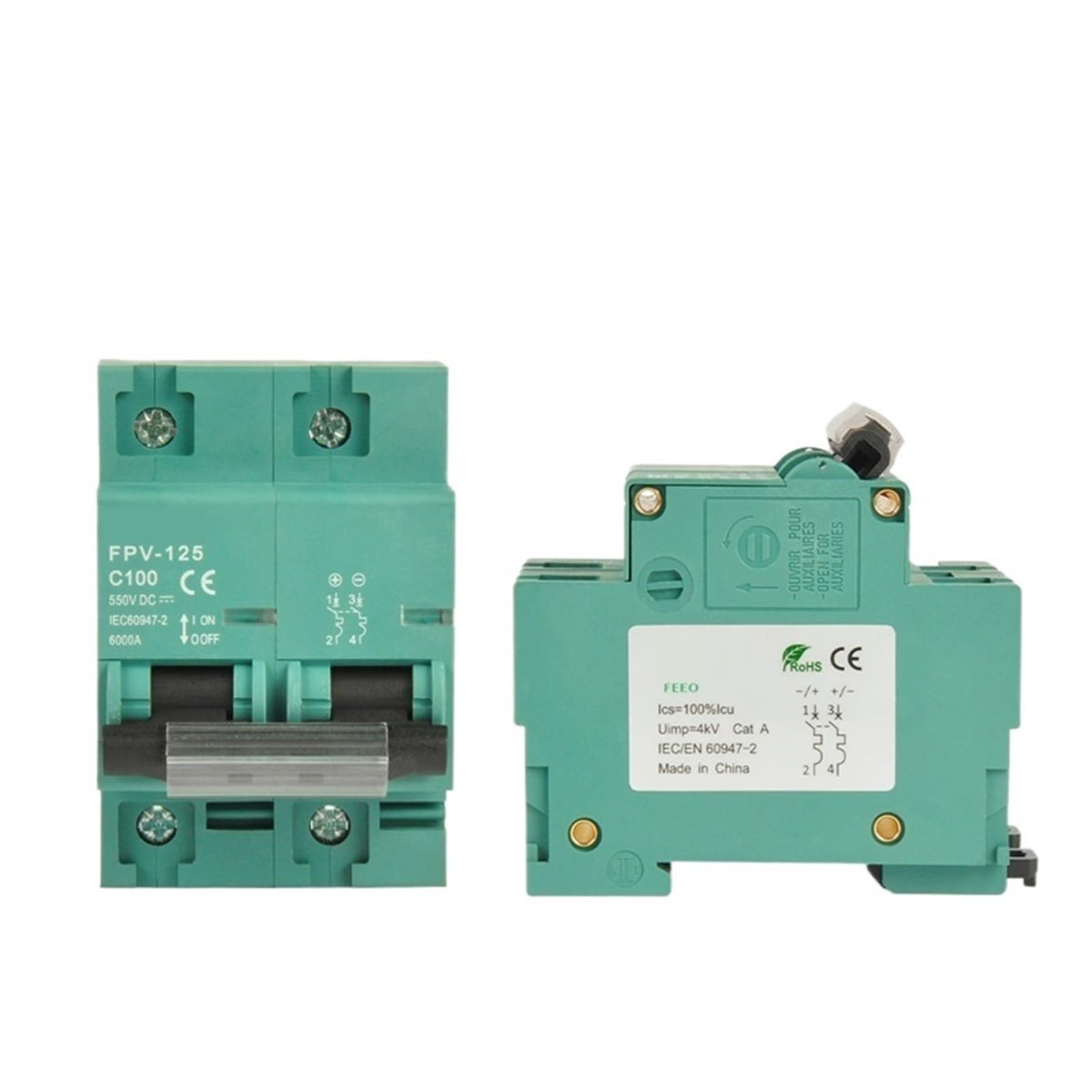 Disjoncteur de protection PV 125A 2 pôles 550VDC pour onduleur et panneau solaire
