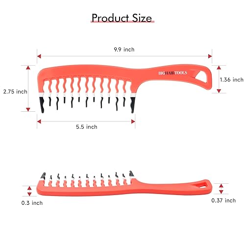 Miniatura 2 de Big Hair Tools - Peine de dientes anchos extra grande para cabello grueso, rizado, ondulado o largo, peine de ducha desenredante sin encrespamiento,