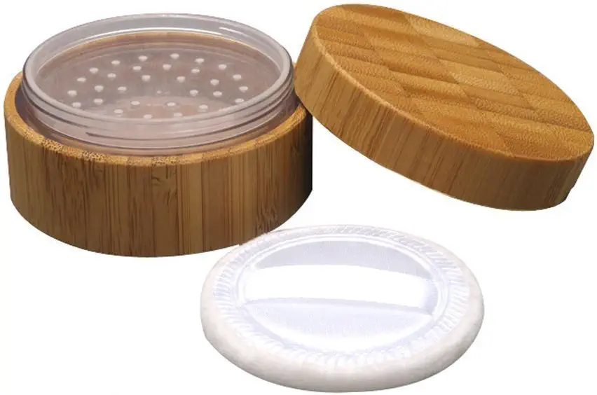 1Pcs 1OZ/30ml Empty Refillable Eco-friendly Bamboo Comestic Make-up Loose Powder Box Case Jar Pot Container Holder With Screw Lid Powder Puff And Sifter