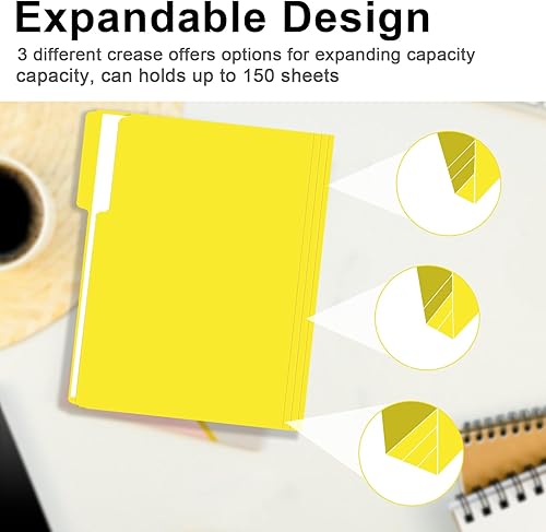 Miniatura 5 de Carpeta de archivos, paquete de 100 carpetas de archivos con pestaña de corte de 13, tamaño carta, amarillas, carpetas con pestañas, ideal para