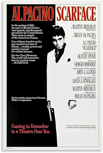 Miniatura 1 de Póster de película Scarface de 1983 para dormitorio, decoración de pared estética, lienzo, regalo de arte de pared, 12 x 18 pulgadas (11.8 x 17.7 in)