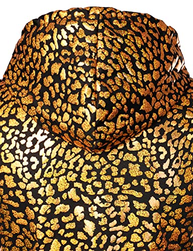 Image of ZEROYAA Mens 70s Metallic Sleeveless Hooded Vest T Shirt | Shiny, Disco, Sparkle, Party, Dance, NightClub, Halloween, Cosplay, Hipster, Kangaroo Pocket, Zip Up