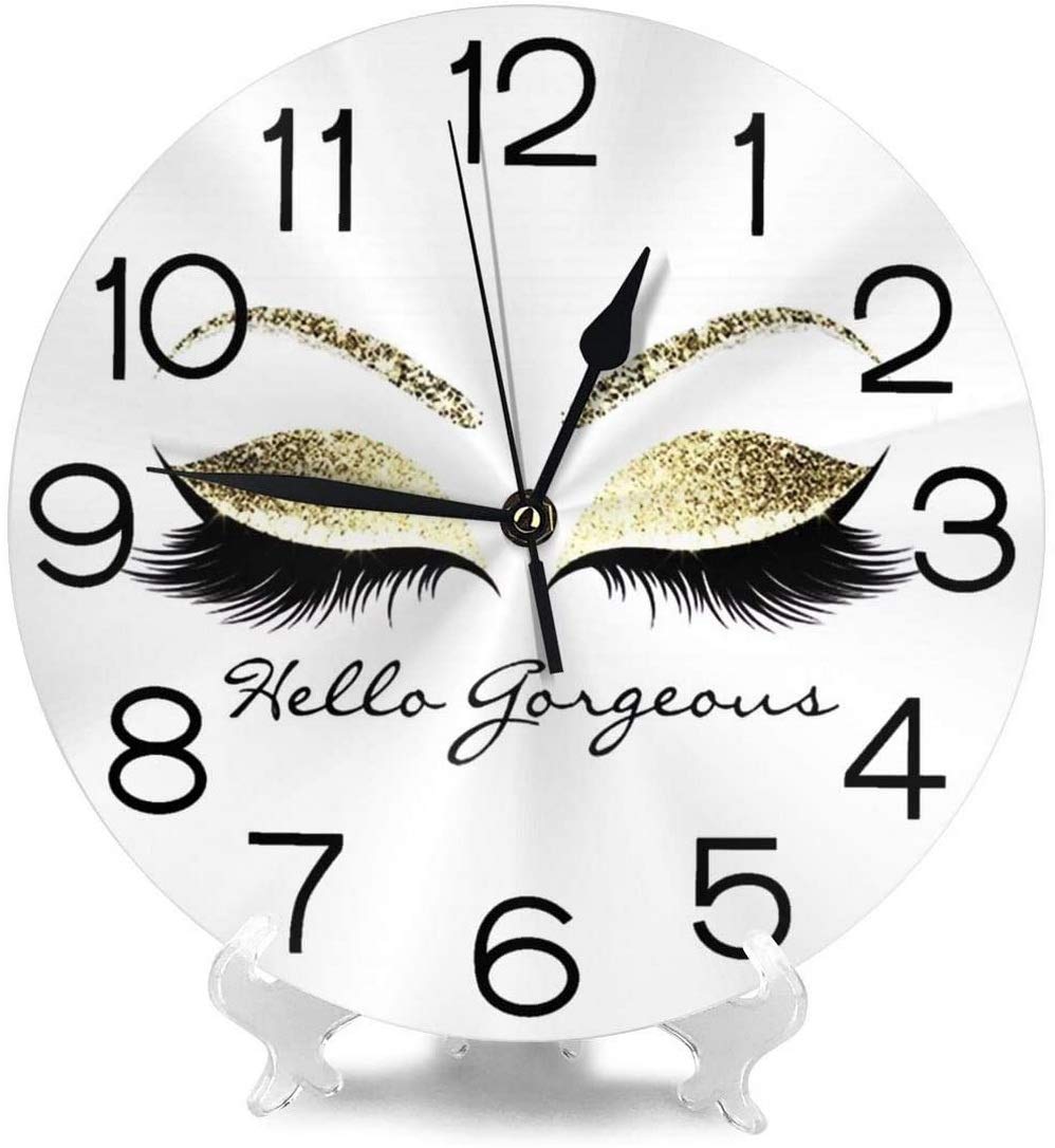 Hello Gorgeous Eyelash Silent Round Wall Clock, 9.84 Inches Battery Operated Easy to Read for Home, Office, School Decor