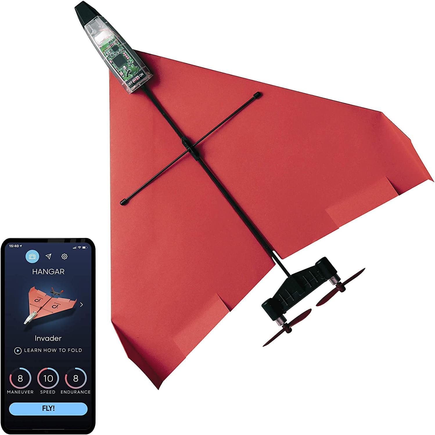 POWERUP 4.0. Smartphone gesteuertes Papierflugzeug Set der nächsten Generation. Einfache Handhabung durch Autopilot Funktion und integriertes Gyroskop. Für alle Hobbyflieger und begeisterten Piloten.