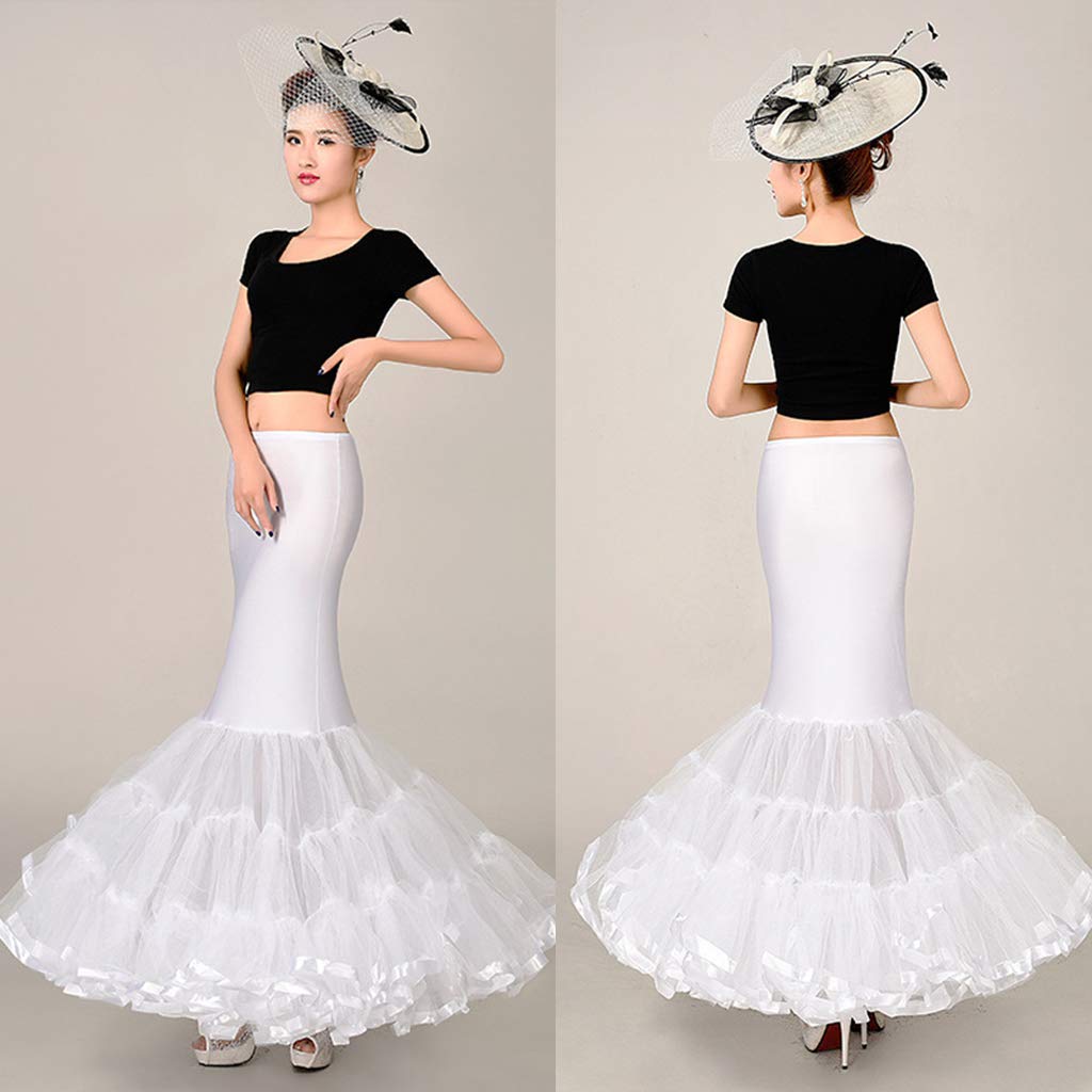 Sottogonna da donna a strati a coda di pesce, senza cappuccio, in tulle, da sposa, crinolina