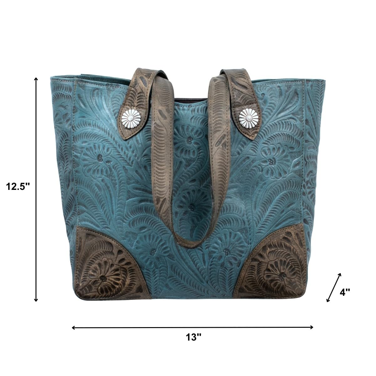 American West Handcrafted Leather Large Zip-Top Tote Concealed Carry Pocket on Back Purse for Women Annie's Secret Collection | Conceal Carry: Denim Blue