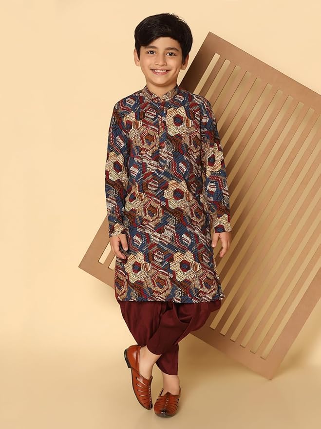 Image of KISAH Kids' Kurta - Printed Cotton Blend - Traditional Indian Ethnic Wear for Kids - Ideal for Weddings and Festivals