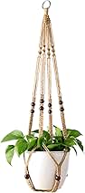 Mkono Macrame Plant Hanger Indoor Jute Hanging Planter Basket with Wood Beads Decorative Flower Pot Holder No Tassels for Indoor Outdoor Boho Home Decor 35 Inch, Brown, Set of 1 (POTS NOT Included)