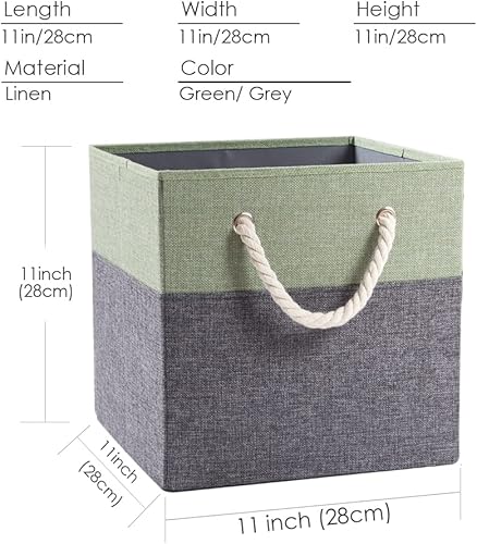 Miniatura 5 de PRANDOM Contenedores de almacenamiento plegables grandes de 13 x 13 pulgadas 2 unidades Cestas de almacenamiento de lino de tela con asas de