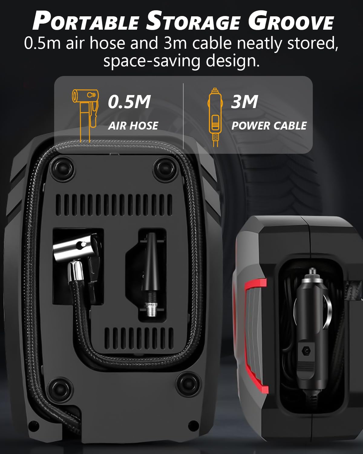 Compressore Aria Portatile 12V 160 PSI 30L/min Gonfiatore Pneumatici con Display Digitale LED 4 Adattatori