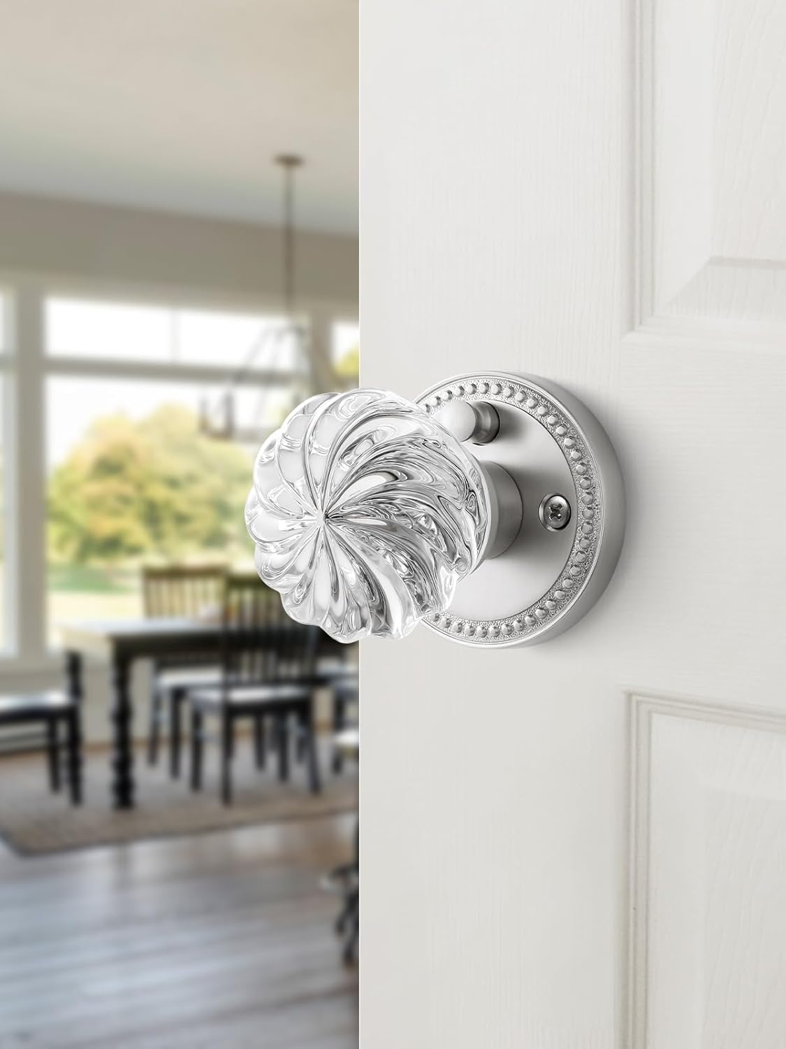 1 Pack Crystal Door Knobs Nickel Door Knob Interior Satin Nickel Privacy Brushed Nickel Glass Silver Door Knob for Bedroom and Bathroom Glass Door Knobs