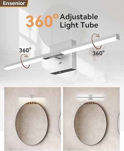 Miniatura 3 de Ensenior Lámpara de tocador moderna de 24 pulgadas, atenuador incorporado, 14 W regulable 5CCT LED sobre el espejo, luces de tocador gris mate