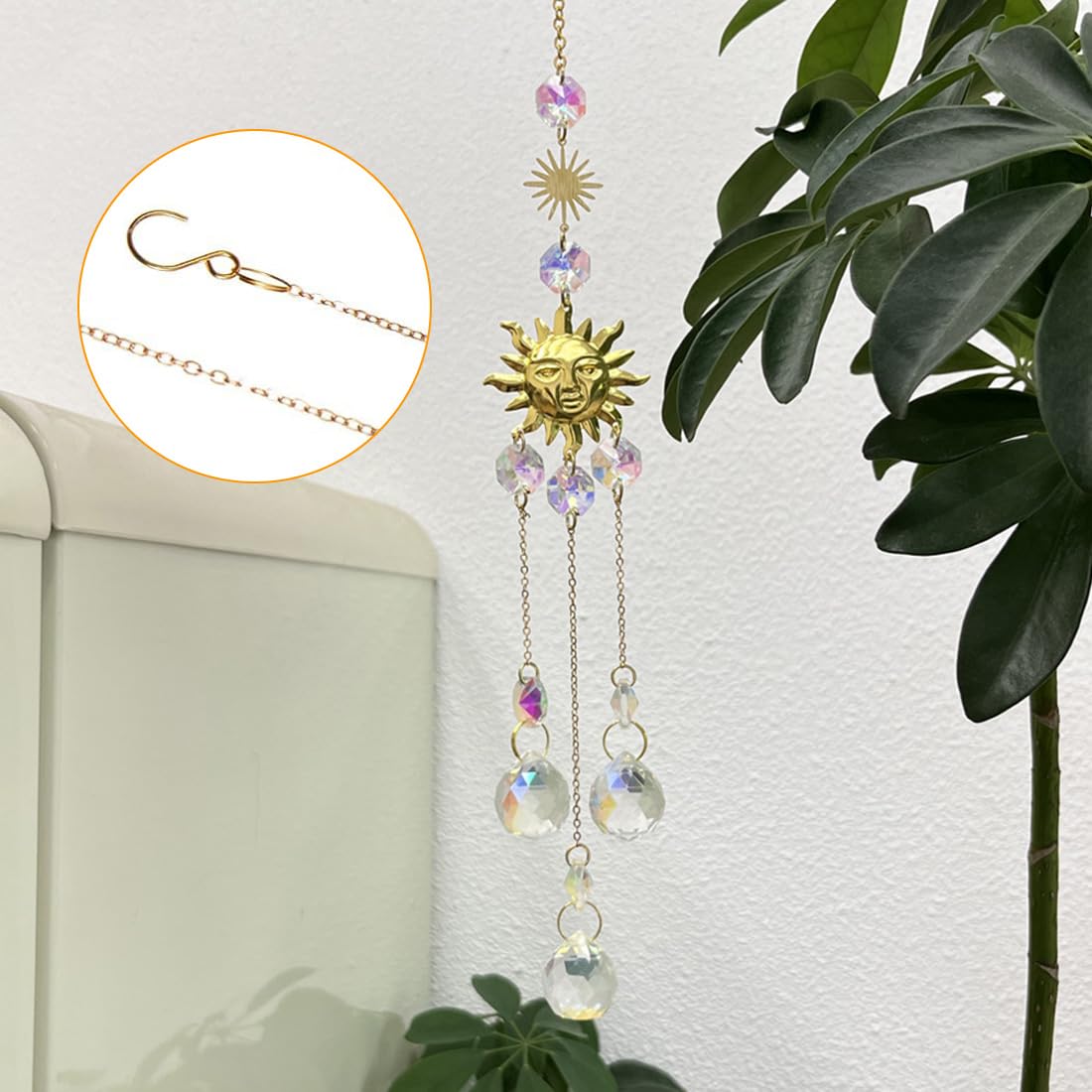 CATOR Acchiappasole Cristallo, 43cm Appendere Vetro Acchiappa Sole,Acchiappa-Sole,Appeso Sfera di Cristallo Ciondolo, per Finestra Casa Giardino Natale Giorno Festa Matrimonio(A)