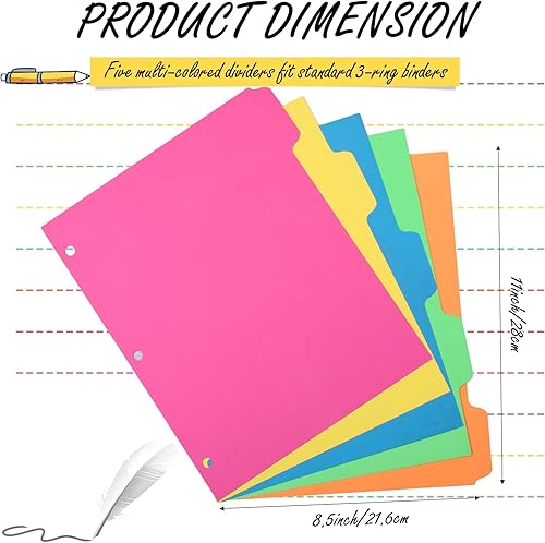Miniatura 9 de Harloon 250 unidades de 50 juegos de separadores de carpetas de anillos de 8.5 x 11 pulgadas, separadores de carpetas en blanco de 3 agujeros en 5