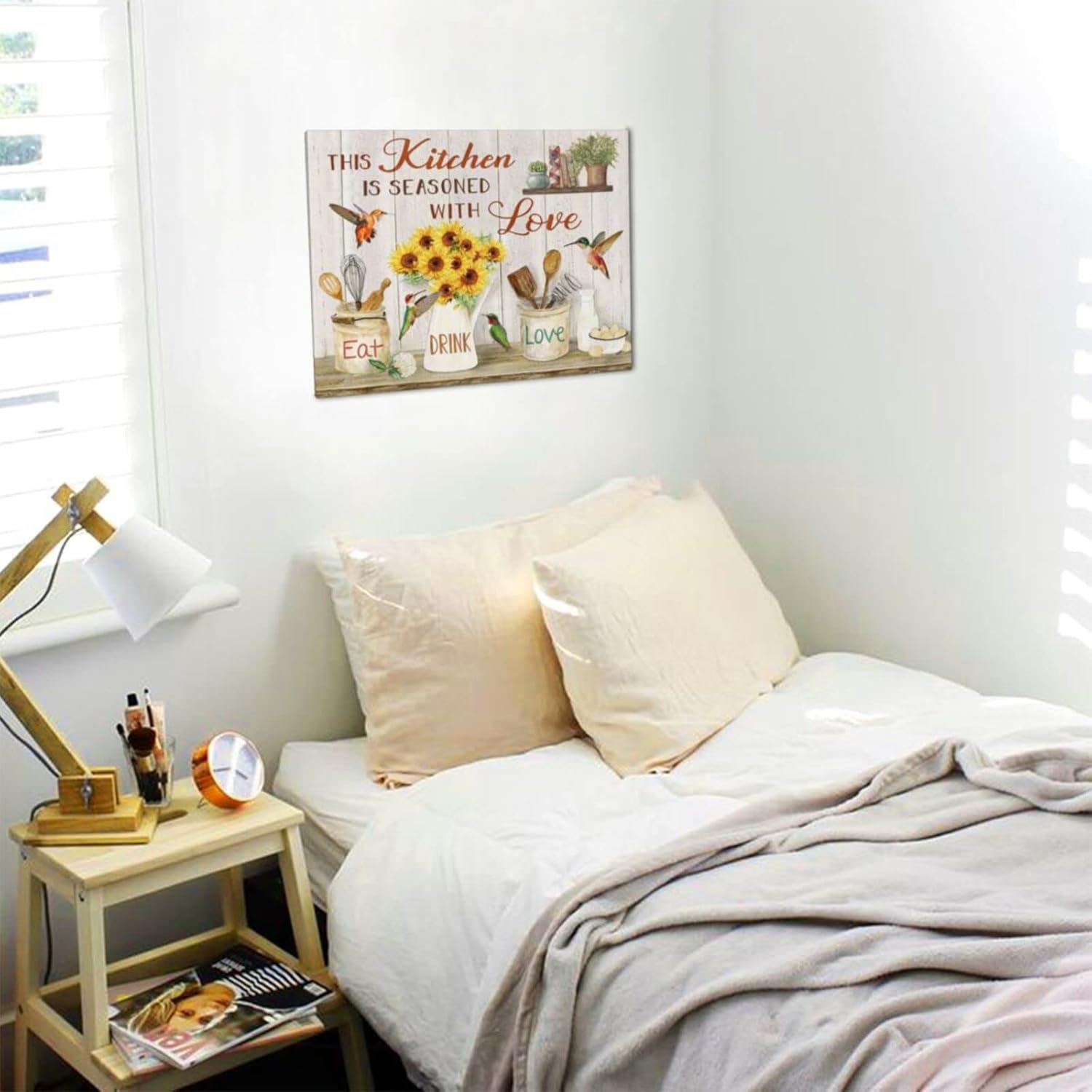 Inspirational Quotes Canvas Wall Art Kitchen Sunflower And Hummingbird Abstract Hummingbird Wall Art Rustic Farmhouse Decor Artwork Framed For Bathroom Living Room Bedroom Ready To Hang 12x16inch Kitchen Sunflower And Hummingbird 12x16inch