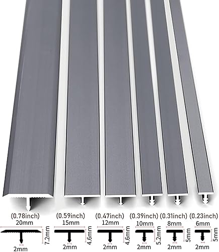 Miniatura 2 de Moldura de aluminio en T y tiras de transición de piso de metal, tira divisora plana para umbral de puerta y unión, huecos de suelo de tablones